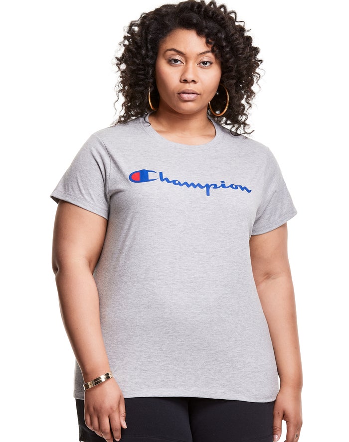 Camiseta Champion Mujer - Plus Classic Script Logo ( Gris ) 8295761-EQ